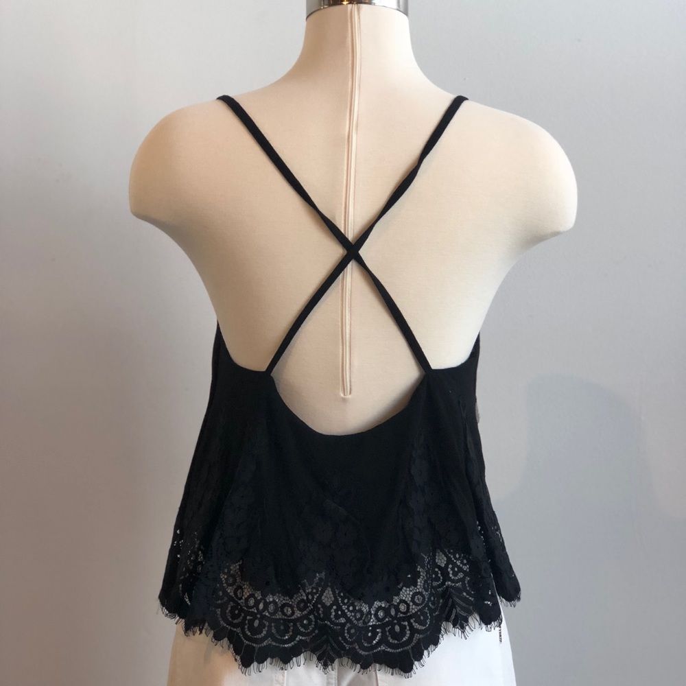 Strapped Black Lace Tank Top, Medium